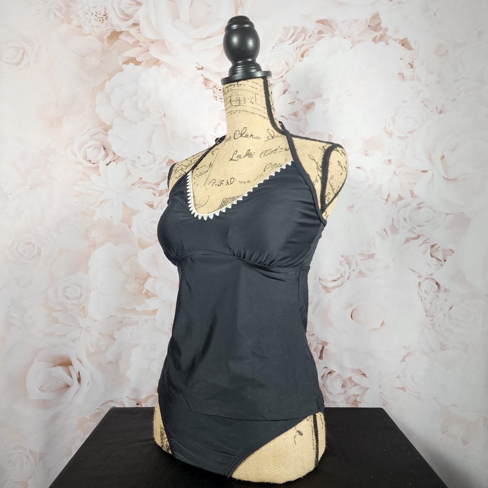 Bawdy Adjustable Halter Top Tankini Set- Black - Picture 2 of 10